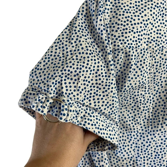 Lane Bryant Polka Dot Spotted Button Up Shirt Short Sleeves Collared Blue White - Picture 5 of 6